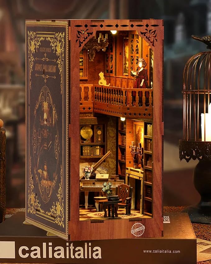 Book Nook Kit - DIY Miniature House Dollhouse 3D Puzzles for Adults and Teens - Gifts for Family and Friends Bookshelf Decor Tiny House Model Build with LED Light (BV02-003)