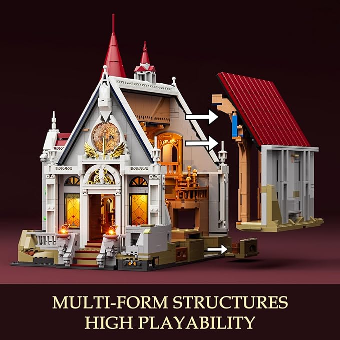 Medieval Castle Banquet Hall Lighting Building Bricks Set - Middle Ages City Town Modular Collection Display Kit with Minifigures 3232 Pcs for Adults & Teens