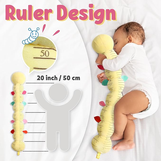 LIGHTDESIRE Baby Toys Musical Caterpillar,Infant Toys Stuffed Animal Toys with Ruler Design and Ring Bell,Baby Teething Toys for Tummy Time Newborn Boys Girls 0 3 6 12 Months(Yellow)