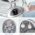 BabyBond Baby Swings for Infants, Bluetooth Infant Swing with Music Speaker, 3 Seat Positions, 5 Point Harness Belt, 5 Speeds and Remote Control - Portable Baby Swing for Indoor and Outdoor (Silver)