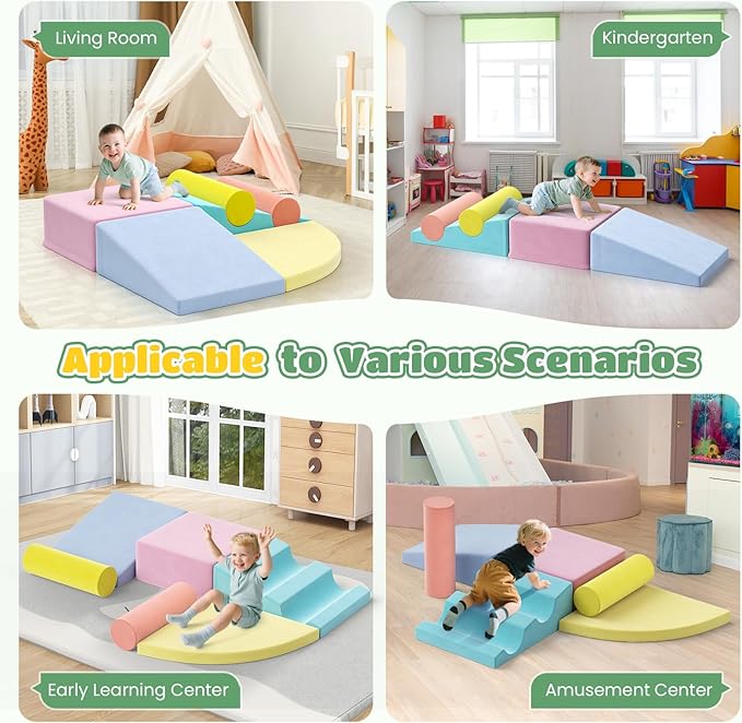 Lischwert Foam Climbing Blocks for Toddlers 1-3, 6pcs Soft Play Set with Crawling Exploration Toys, Indoor Outdoor Infant Safe Blocks for Baby Gym Toddler Playground