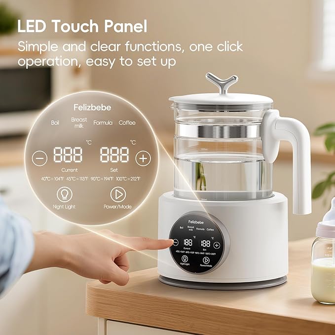 Baby Water Warmer, Baby Bottle Warmer Glass Tea Kettle Boiler, Formula Maker with Night Light, Accurate Temperature Control for Formula, Low Noise Breastmilk Warmer, 24/7 Keep Warm, Coffee,Tea