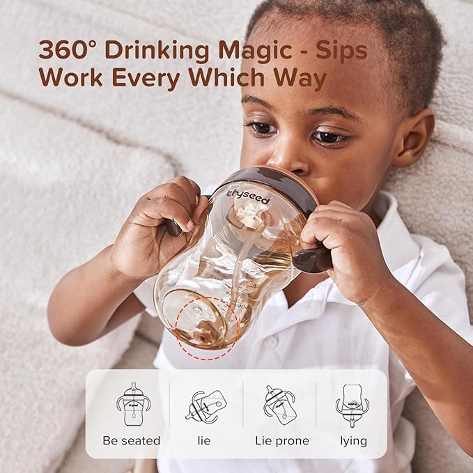 PPSU Weighted Straw Cup with Handles Toddlers Transition Bottles to Sippy Cups No Spill Learner Milk Water Baby Bottle Soft Silicone Spout Dishwasher Safe BPA Free 6+ Months 10oz/300mL 1 Pack