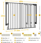 Cumbor 34" Extra Tall No Bottom Bar Baby Gate for Stairs, Auto Close Dog Gate Indoor for Larger Pets, 31.6-48" Hardware Mounted Safety Gate for Doorways, Wide Walk Thru Door for Easy Access (Black)