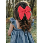 DEEKA 4 PCS Red Cotton Linen Hair Bows 3 Styles 5" & 4" Handmade Hair Bow set for Toddler Girls Alligator Hair Clips Knot Bows Hair Accessories for Little School Girls (Red)
