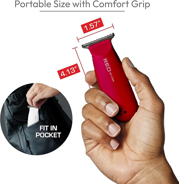 Red by Kiss Hair Clipper, Mini Cordless Hair Trimmer, Long Lasting Hair Cutting Kit, USB-C Rechargeable Haircut Beard Trimming Clippers for Men Women Kids, Portable Grooming Kit (Red)