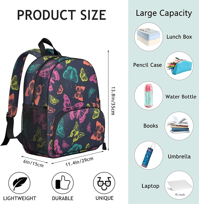 Toddler Backpack for Girls 3-8: Preschool Kindergarten Backpack - Cute Kids Backpacks for Girls-Colorful Butterfly