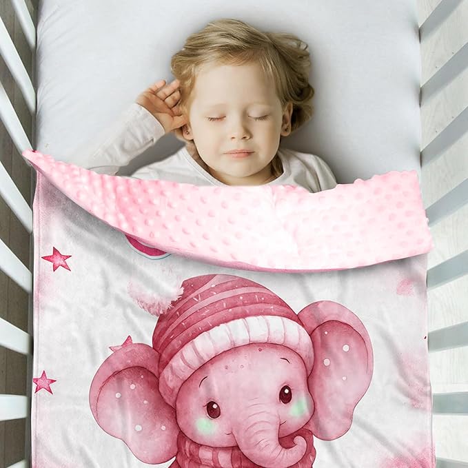 Personalized Baby Blankets for Girls, Custom Name Pink Elephant Pattern Baby Blanket, Soft Minky Dot Blanket for Newborns and Toddlers, Ideal for Baby Showers Christmas Brithday Gifts