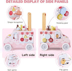 labebe Wooden Baby Walker, Push Activity Walker for Kids 12M+, Multifunctional Ice Cream Cart Activity, Adjustable Speed Learning Walking with Wheels, Birthday Gift for Girls Boys Ages 1-3 (Pink)