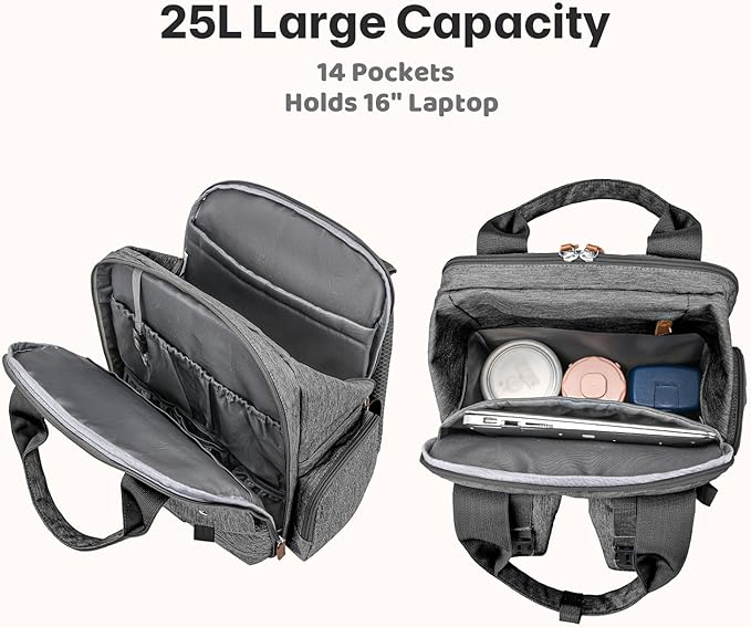 Diaper Bag Backpack - Large Diaper Bag with Portable Changing Pad as Baby Shower Gifts, Lightweight Waterproof Unisex Travel Baby Bag with 4 Insulated Pockets and Stroller Buckles, Dark Grey