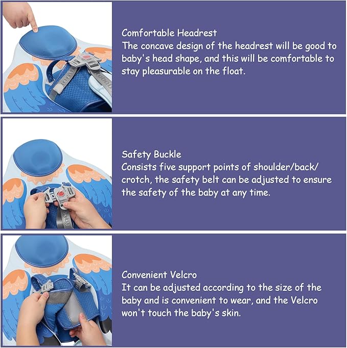 Mambo Baby Floats with Canopy &Tail, Non-Inflatable Baby Swim Float for Pool Add Tail Avoid Flip Swim Trainer Infant Floats for Toddler Boys Girls(B53039WI0009-BB09)