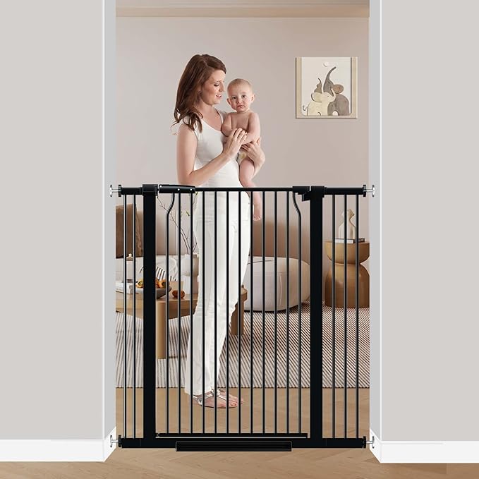 40.5" Extra Tall Baby Gate for Stairs, 29.5"-40.5" Extra Wide Dog Gate Indoor for The House, Auto Close Pressure Mounted Safety Child Toddler Gate, Pet Gate for Doorways Kitchen, Black