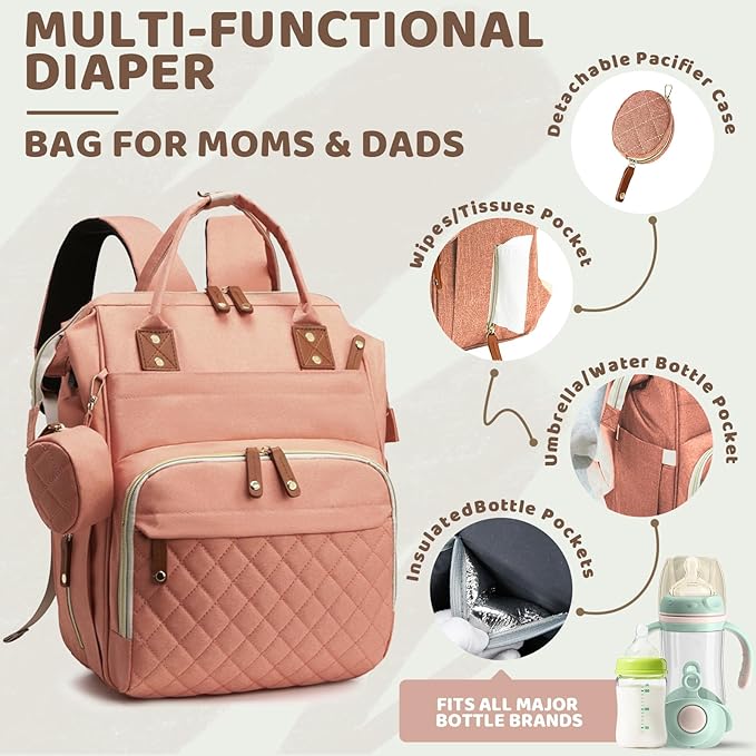 Diaper Bag Backpack for Girls Boys: Pink Toddler Diaper Bag with Changing Pad Baby Backpack Diaper Bag for Mon Newborn Mochila Pañaleras para Bebe Niña Niño Baby Registry Search Essentials Must Haves
