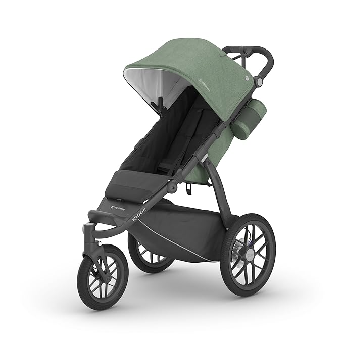 UPPAbaby Ridge Jogging Stroller/Durable Performance Jogger with Never-Flat Tires/Built for Walking, Running, Hiking/Water Bottle Holder & Basket Cover Included/Gwen (Green Mélange/Carbon Frame)