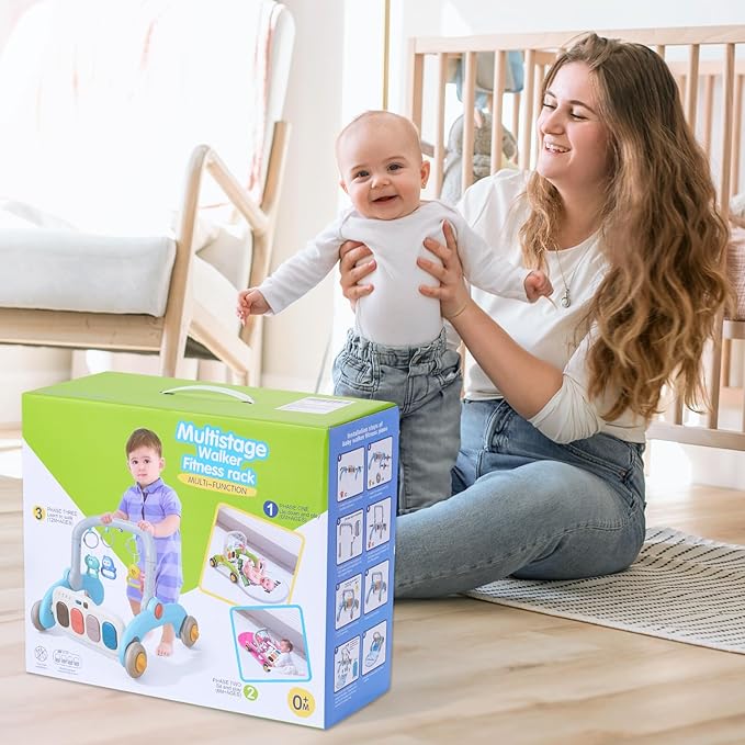 Baby Play Gym Walker Kick and Play Piano Gym for Boys Girls Play Mat Musical Tummy Time Mat Infant Christmas Newborn Gifts Toddlers (Elephant Upgraded)