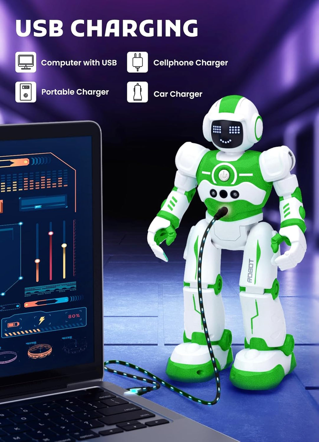 Robot Toys for Kids,Programmable Remote Control Smart Walking Dancing Robot Toy with Gesture & Sensing for Age 4 5 6 7 8 9 10 Year Old Boys for Birthday Present,Green