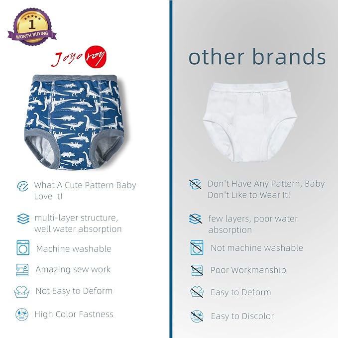 Joyo roy 4Pcs Potty Training Underwear for Boys 100% Cotton Soft Super Absorption Thick Padded Toilet Training Pants Comfortable Waterproof Toddler Underwear Boys 5T Pee Pants with Potty Sticker Chart