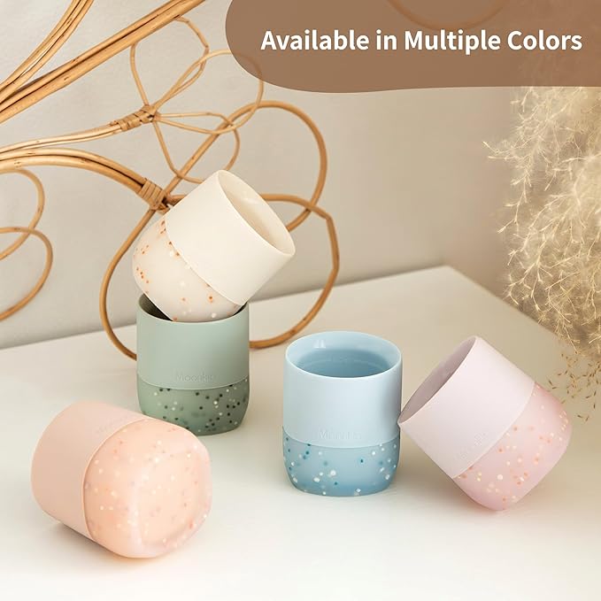 Moonkie Silicone Baby Cup 4 Months+ | Open Training Drinkware for Infants with Confetti Sprinkles | Baby-Led Weaning Essential | 2 oz (Ivory, 1 Pack)