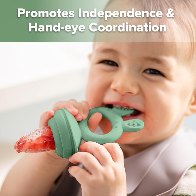 Haakaa Baby Fruit Food Feeder & Mini Freezer Nibble Tray Combo, Breastmilk Popsicle Molds for Cooling Relief, BPA Free Silicone Feeder for Safe Infant Self Feeding, 4 Month+ (Pea Green)