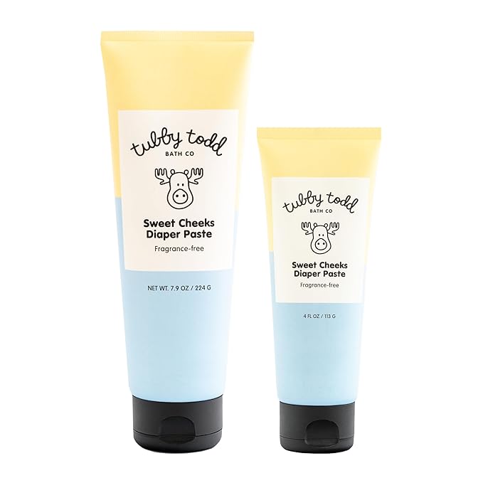 TUBBY TODD Sweet Cheeks Diaper Paste - Diaper Rash Cream with 14% Zinc Oxide - Hypoallergenic - For Soothing and Protecting Sensitive Skin - 2 Pack, 4oz & 7.9oz