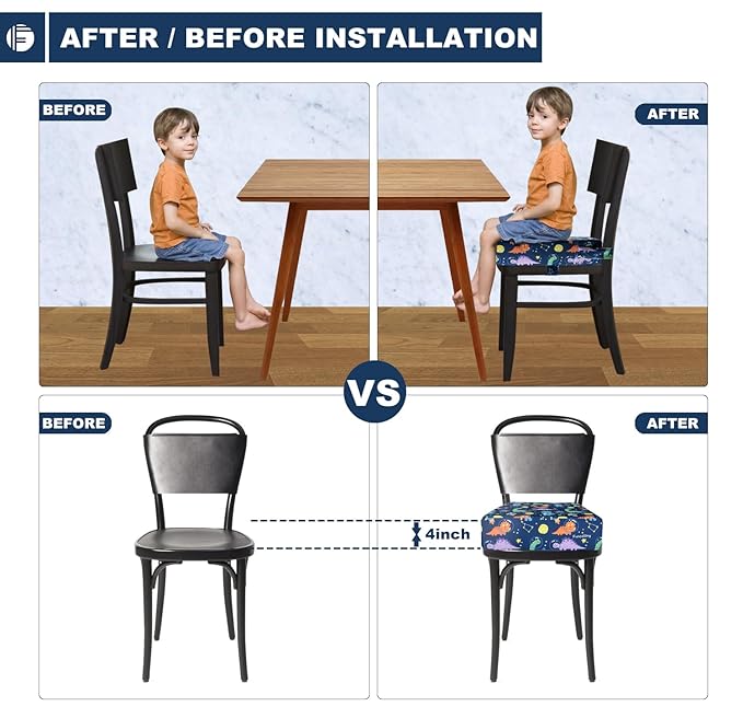 Toddler Booster Seat for Dining Table, Portable Booster Seat for Kitchen Chair, 4 Inch High-Density Foam Cushion with Adjustable Safety Straps and Non-Slip Bottom, Perfect for Kids Travel and Daily