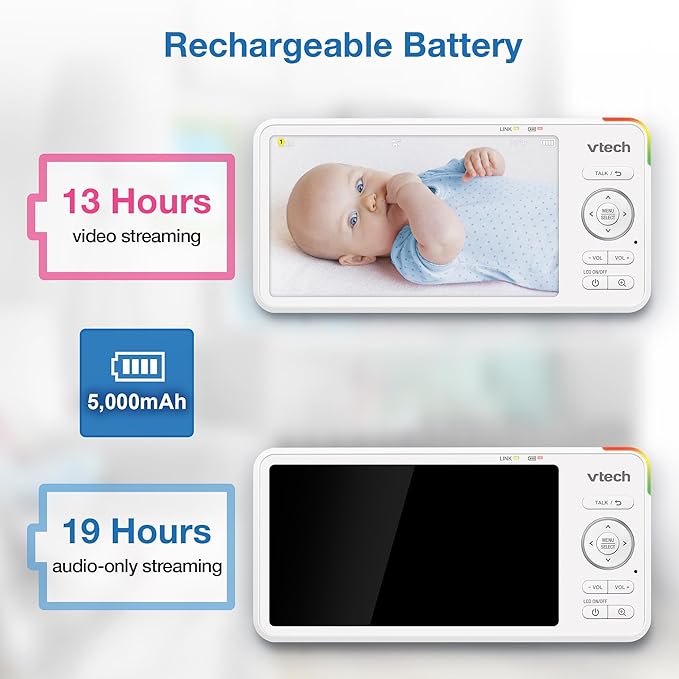 VTech 2-Cameras Advanced HD Video Baby Monitor with Camera & Audio, 5.5" High-Definition IPS Screen, Pan-Tilt-Zoom, Night Light, 2-Way Talk, Lullabies, Soothing Sounds, No WiFi: Advanced HD Plus Twin