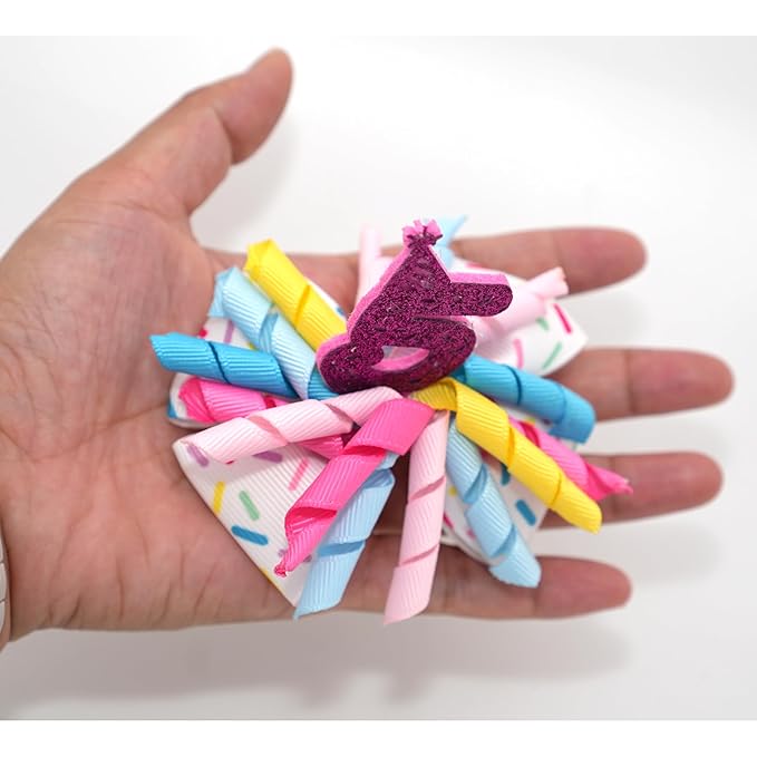 Birthday Hair Bow for Baby Girls 1 2 3 4 5 6 Years Sprinkle Decorations Party Hair Accessories for Five 5th Birthday Confetti Ice Cream
