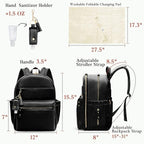 miss fong Diaper Bag Backpack Leather Diaper Bag, Baby Diaper Bag for Baby, 16 Pockets with Hand Sanitizer Holder, Changing Pad, 2 Insulated Pockets(Black)