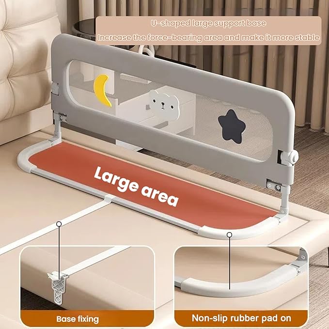 U Type Toddler Bed Rail Guard, Foldable Bed Rails for Toddlers, Adjustable, Safety, Convenient, Guard Rail with Twin, Full, Queen& King Size (Pink Patchwork, 71inch)