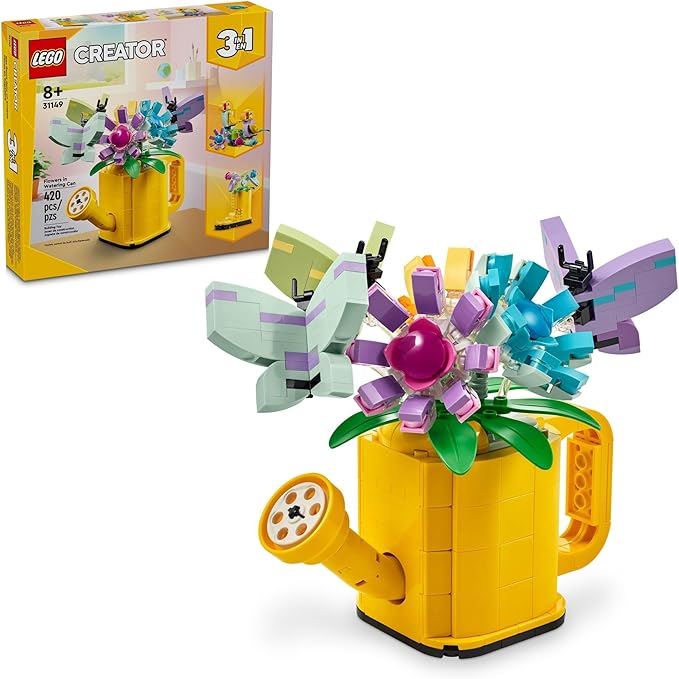 LEGO Creator 3 in 1 Flowers in Watering Can Building Toy Set - Fun, Creative Activity for Kids, Girls and Boys, Ages 8+ - Building Options for Rain Boots or Birds - Cute Birthday Gift Idea - 31149