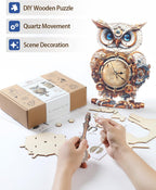 3D Wooden Puzzles for Adults, 3D Puzzles Owl Clock Kit (with Pendulum), Mechanical Owl Wooden Puzzle for Adults Teens Home Wall Decor Clock Gifts for Women Men