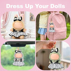 ‌Elegant White-and-Black Dress for 15cm/17cm Dolls - Strap Gown with Heart Pearl Necklace & Bow Headband/Fashion Doll Clothes Set, Accessories for Girl Doll/Perfect for Collectors, Gifts