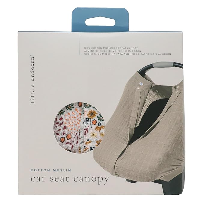 Little Unicorn Breathable Car Seat Canopy | Magnetic Closure Cover & Universal Fit | Protection & Privacy for Baby (Pressed Petals)
