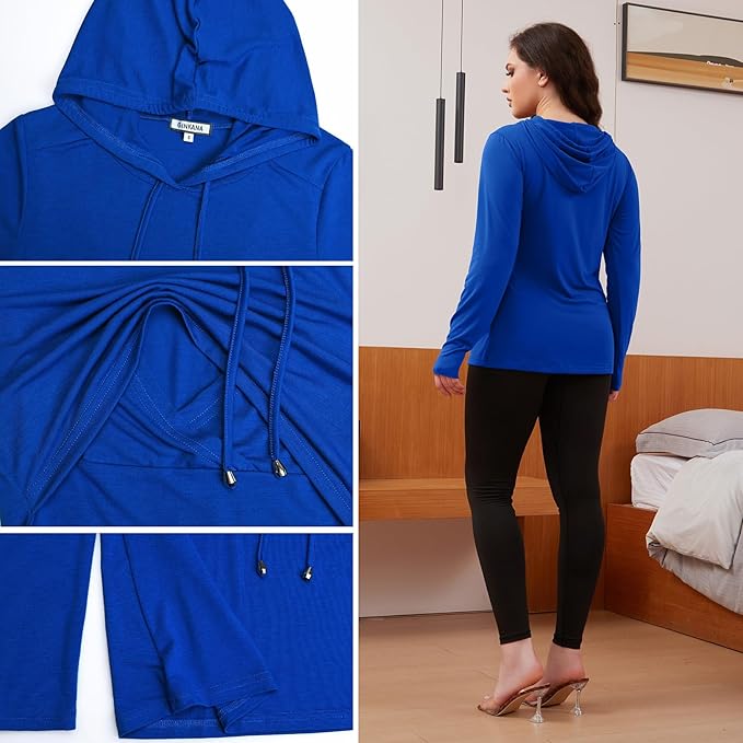 GINKANA Women's Nursing Hoodie Sweatshirt Long Sleeves Breastfeeding Maternity Tops Casual Clothes