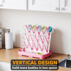 SpaceAid Baby Bottle Drying Rack with 20 Hooks, Space Saving Kitchen Bottles Rack Dryer, Vertical Baby Bottle Holder Organizer for Countertop Storage Accessories (White and Pink)