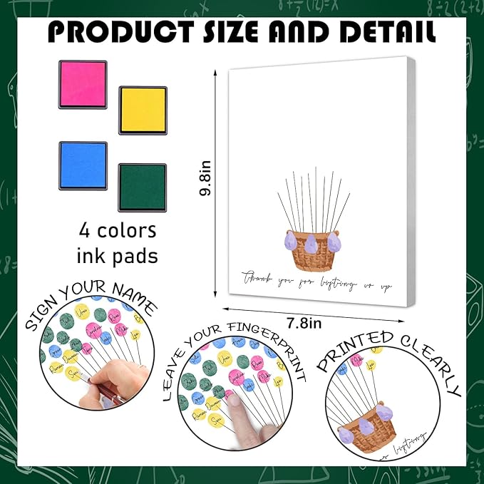 SHLINCO Thank You Teacher Appreciation Gifts From Kids -End Of The Year Gifts - Fingerprint Art Keepsake - Daycare Teacher Appreciation