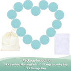 wegreeco Nursing Breast Pads (14 Pack) + Laundry Bag & Travel Storage Bag, 4.7 inch - Washable & Reusable Breastfeeding Nursing Pads (Plain Shape, Light Blue, Large)