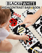 Tummy Time Toys, High Contrast Baby Book with Mirror & Teether, Black and White Infant Books, 0-6-12 Months Soft Book for Newborn, Sensory Books, Tummy Time Car Seat Toys 0-6 Month Boy Girl Gift