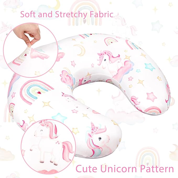 Pea Pod Nursing Pillow Cover Breastfeeding Pillow Slipcover for Moms Soft Breathable Organic Knit Fabric Newborn Infant Feeding Pillow Covers for Baby Girl Boy, Rainbow & Unicorn