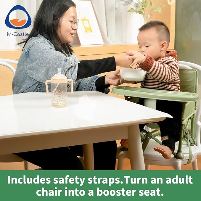 New Portable Travel Booster Seat with Tray|Foldable Infant Seat Booster Dining Chair|Great for Camping, Beach, Lawn|Toddler, Child Camping Chair 6 Months - 3 Years Old (Green)