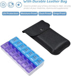 VOFOON Travel Pill Organizer 2 Times a Day, PU Leather Portable Pill Case for Women/Men, 7 Day AM PM Pill Box with Travel Pouch Medicine Organizer for Vitamins Medicine Fish Oils Supplements (Small)