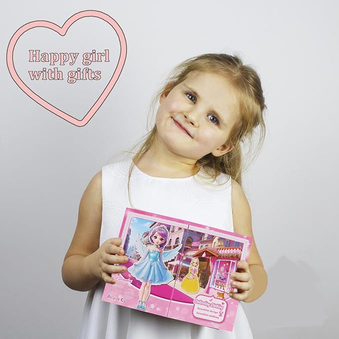 Yuzee Magnetic Dress Up Paper Dolls for Girls Ages 4-7 Princess Game Toys, Magnetic Doll Dress Up Kit Includes 1 Paper Doll and 33 Clothing Accessories with 3D City Building Mall, Girls Dress Up Game