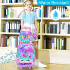 Girls Rolling Backpack, Cute Unicorn Roller Wheels Kids Bookbag - Wheeled Elementary School Bag - 3PCS Unicorn