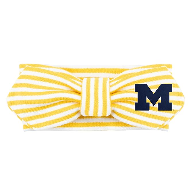 Creative Knitwear Michigan Wolverines Infant Girls Gold/White Striped Hair Knot Headband Embroidered Logo - Size Newborn - 4T