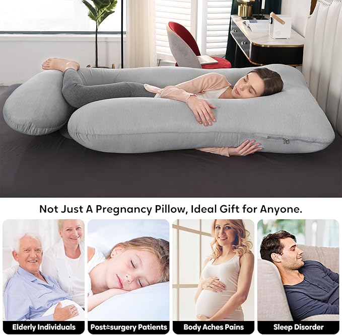 U-Shaped Pregnancy Pillow for Sleeping, Full Body Support for Back, HIPS & Belly -65 Inch Maternity Pillow with Machine Washable Cover | Maternity Essential