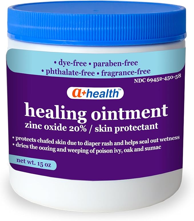 A+Health Zinc Oxide 20% Healing Ointment Skin Protectant Barrier 15 Oz Jar Provides Relief and Treatment of Diaper Rash, Chafed Skin, Poison Ivy, Oak, Sumac for Adults and Babies