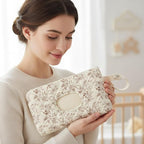 Quilted Baby Wipe Holder Floral Quilted Diaper Pouch Portable Mommy Bag for Travel Stroller Daily Casual (Beige)