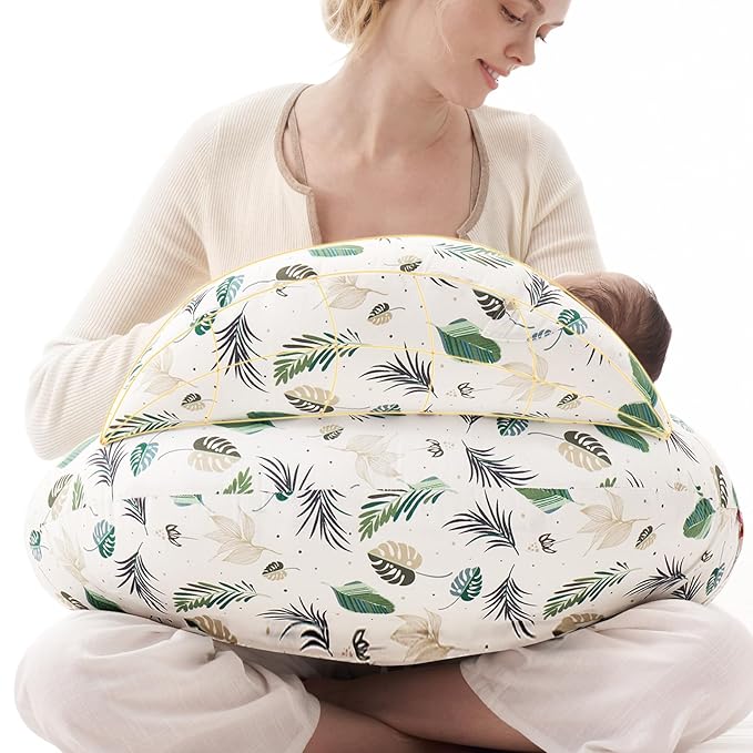Momcozy Pioneering Safety Fence Nursing Pillow for Breastfeeding- Wider Feeding Pillows for More Support for Mom & Baby- Easier Nursing & Hand Free- Fit for All, Removable Cotton Cover