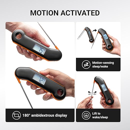 ThermoMaven Professional Meat Thermometer, Instant Read in 0.5 Sec, NIST Certified Accuracy ±0.5°F, IP67 Waterproof, Ambidextrous Backlight, Auto-Rotating Display, for BBQ/Grill/Cooking, Black&Orange