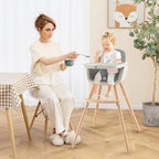 BABY JOY Convertible Baby High Chair, 3 in 1 Wooden Highchair/Booster/Chair with Removable Tray, Adjustable Legs, 5-Point Harness, PU Cushion and Footrest for Baby, Infants, Toddlers (Gray)